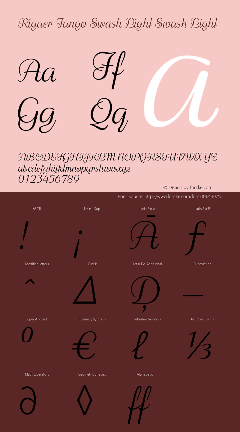 Rigaer Tango Swash Light Swash Light Version 1.001 Font Sample