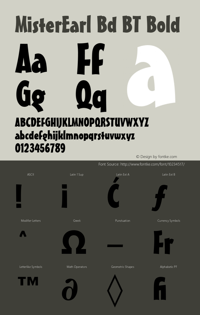 MisterEarl Bd BT Bold Version 1.01 emb4-OT Font Sample