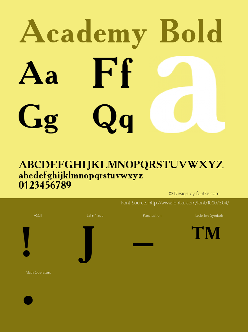 Academy Bold Altsys Metamorphosis:9/23/92 Font Sample