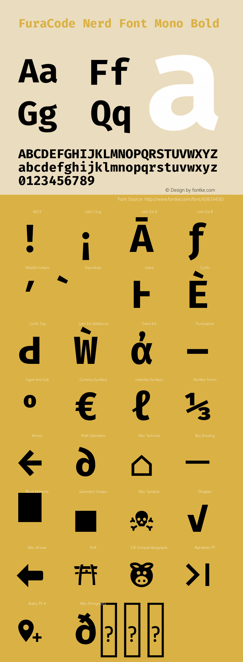 Fura Code Bold Nerd Font Complete Mono Version 1.205;PS 001.205;hotconv 1.0.88;makeotf.lib2.5.64775 Font Sample