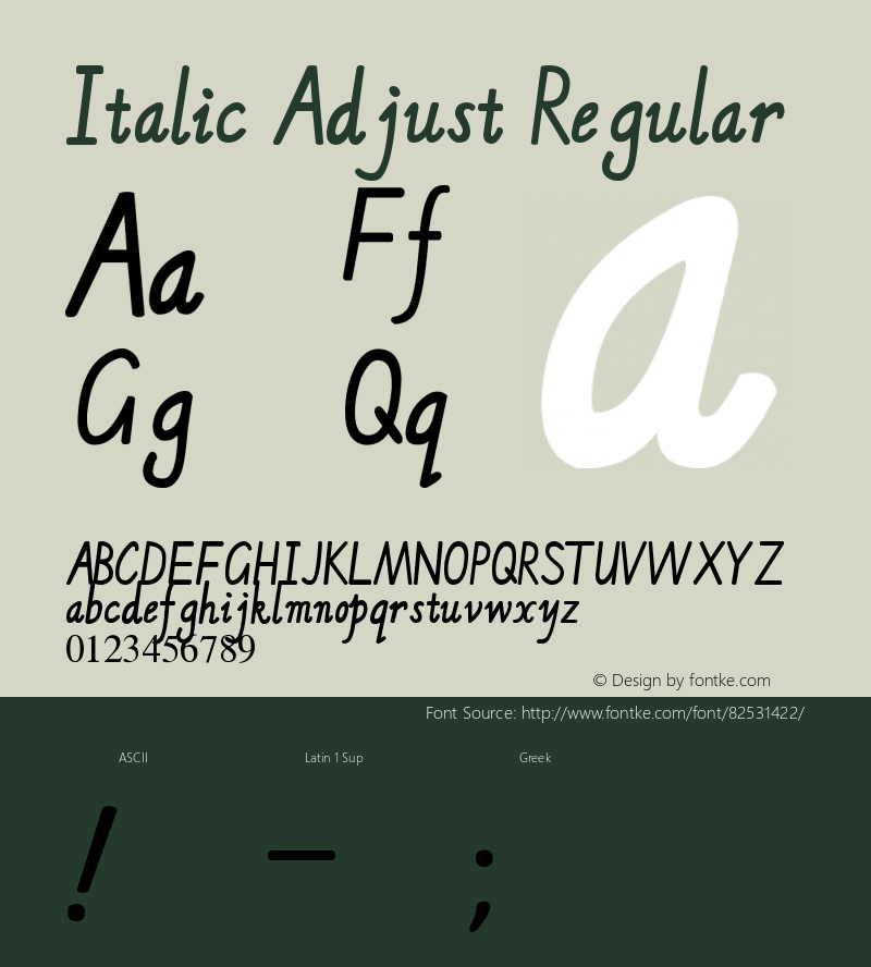 Italic Adjust Version 1.00;March 5, 2018;FontCreator 11.0.0.2407 32-bit Font Sample