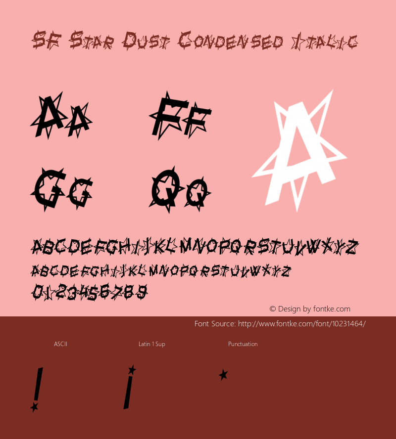 SF Star Dust Condensed Italic ver 1.0; 1999. Freeware for non-commercial use. Font Sample