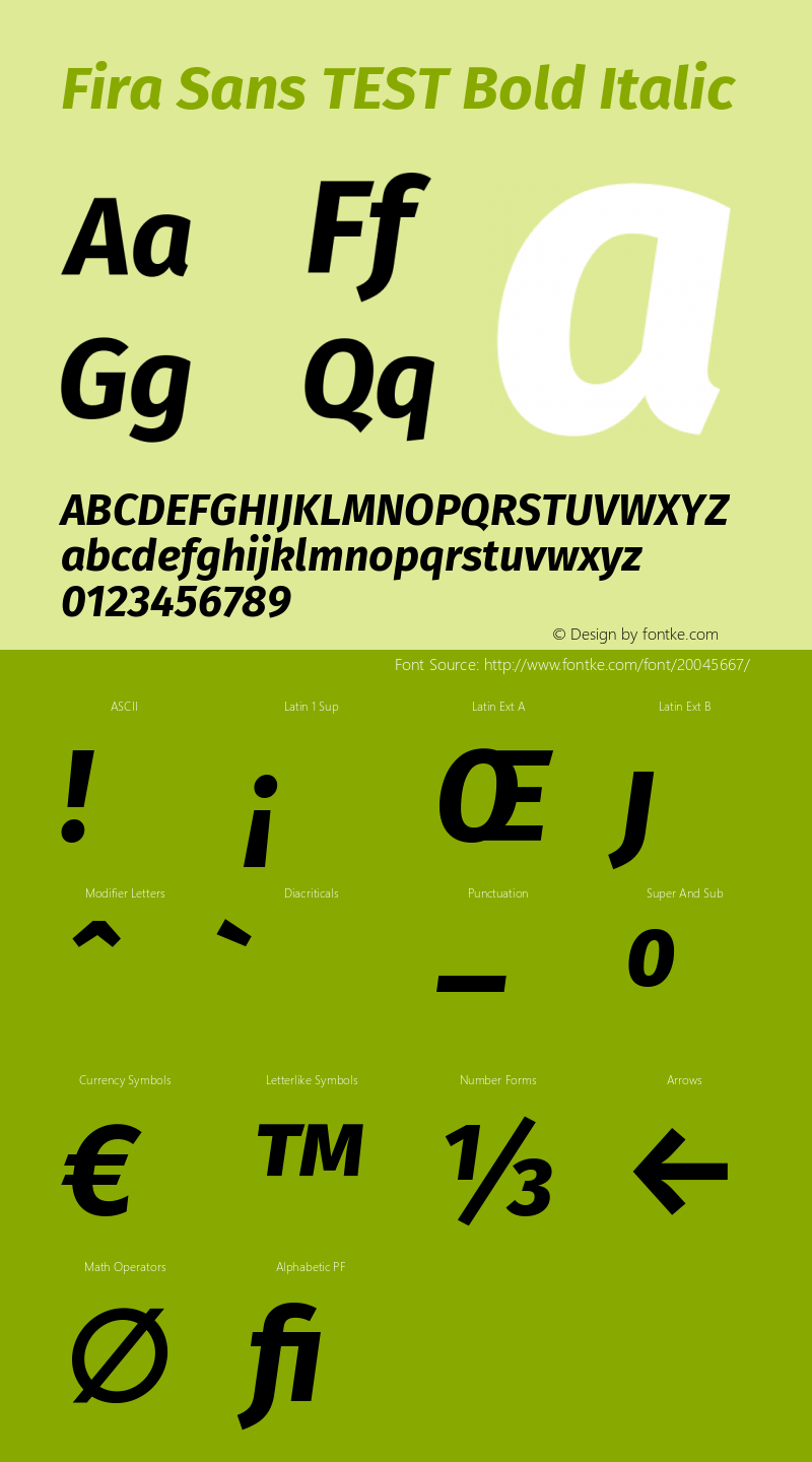 Fira Sans TEST Bold Italic Version 4.201 Font Sample