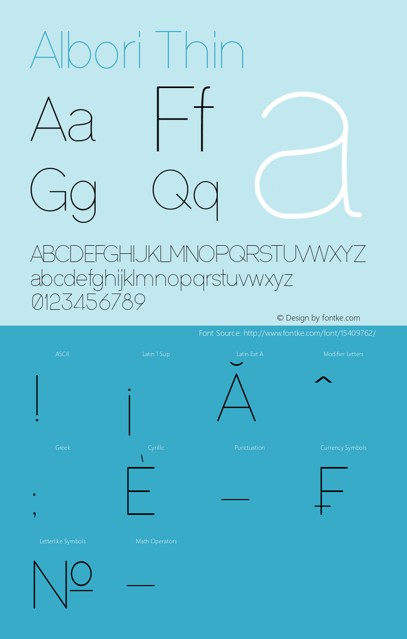 Albori Thin Version 2.001 July 4, 2015 Font Sample