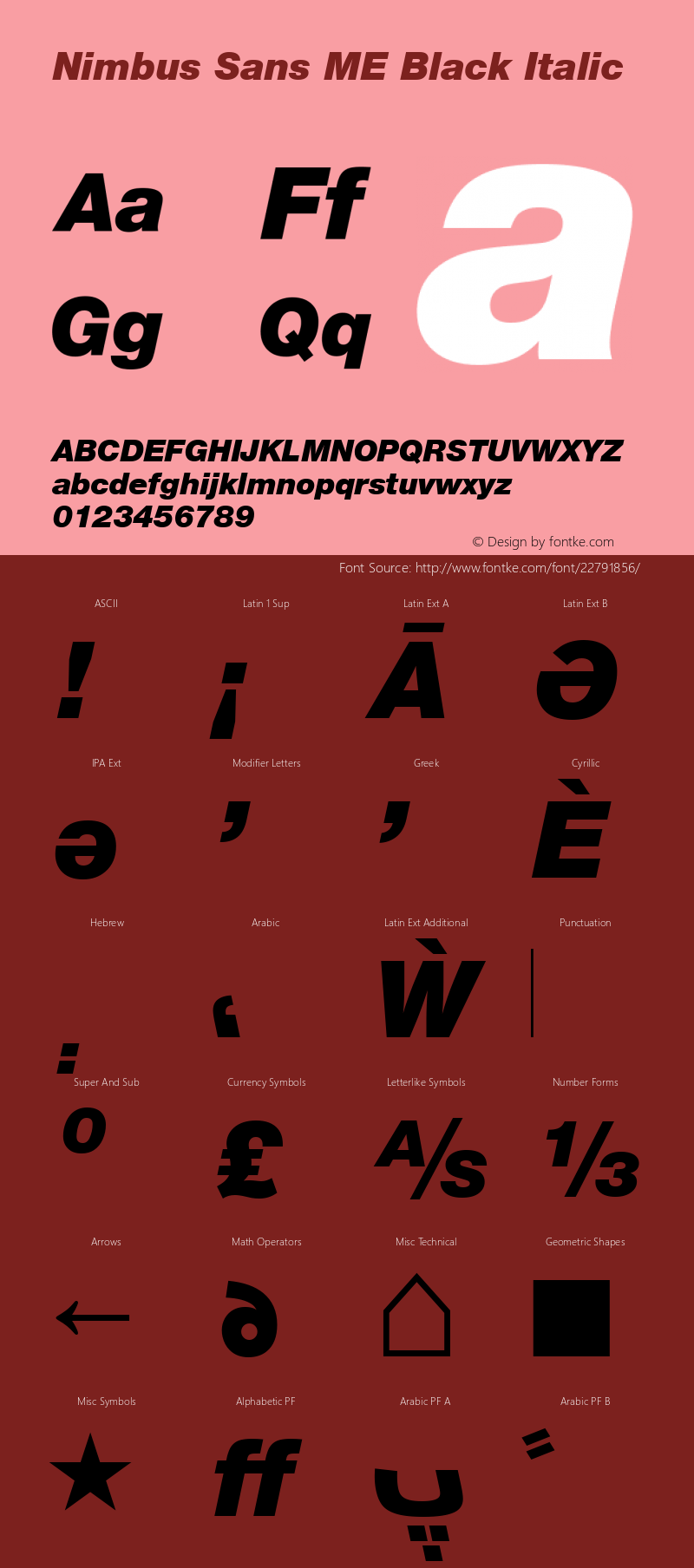 Nimbus Sans ME Black Italic Version 1.00 Font Sample