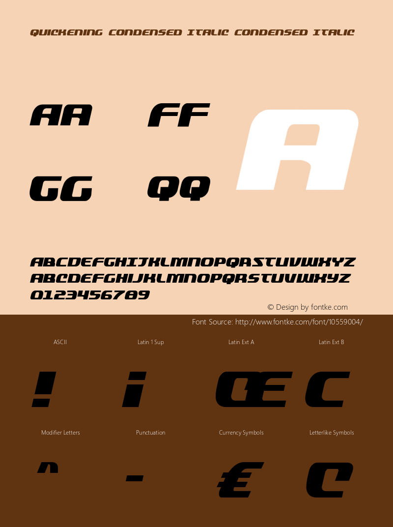 Quickening Condensed Italic Condensed Italic Version 1.0; 2013 Font Sample