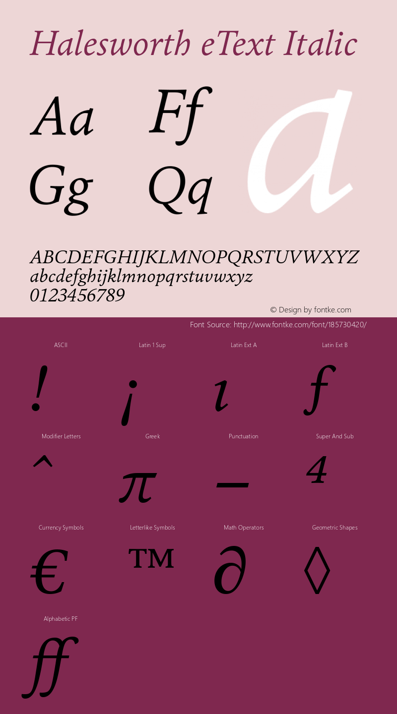 Halesworth eText Italic Version 1.02图片样张