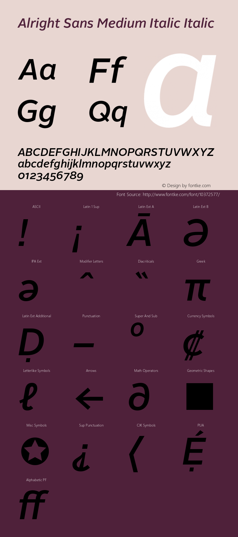 Alright Sans Medium Italic Italic Version 1.003;PS 001.001;hotconv 1.0.57;makeotf.lib2.0.21895 Font Sample