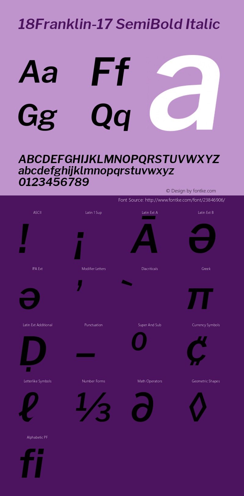 18Franklin-17 SemiBold Italic Version 1.017 Font Sample