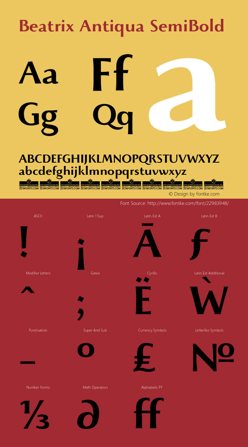 Beatrix Antiqua SemiBold Version 1.008 Font Sample