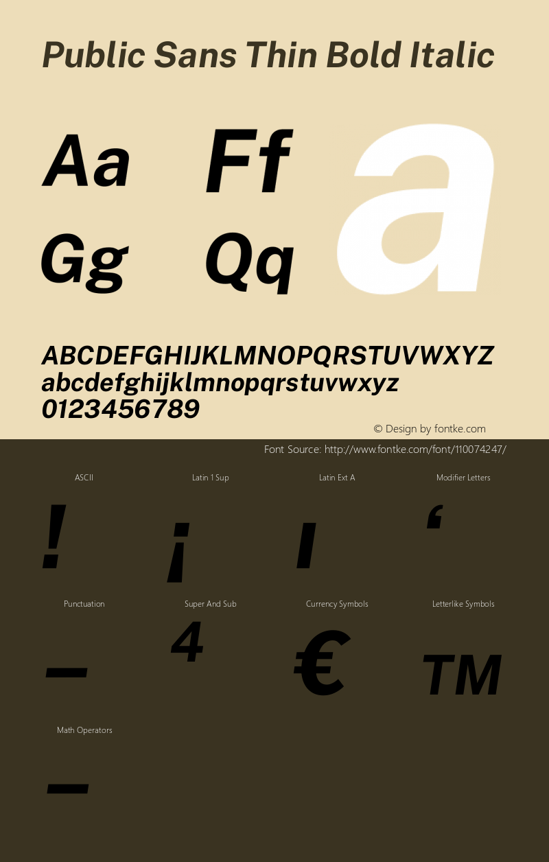 Public Sans Thin Bold Italic Version 1.007 Font Sample