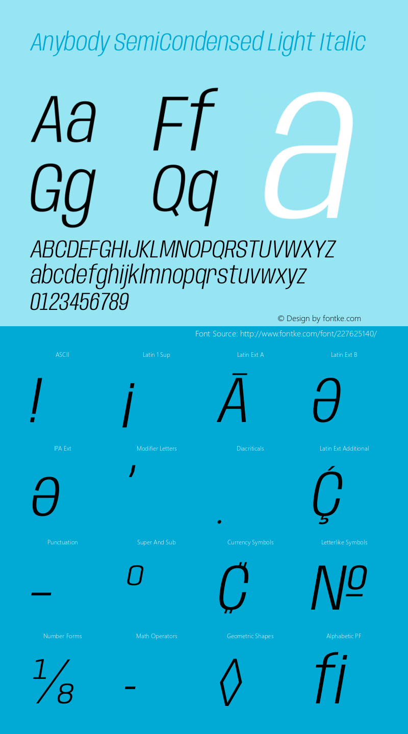 Anybody SemiCondensed Light Italic Version 1.111图片样张