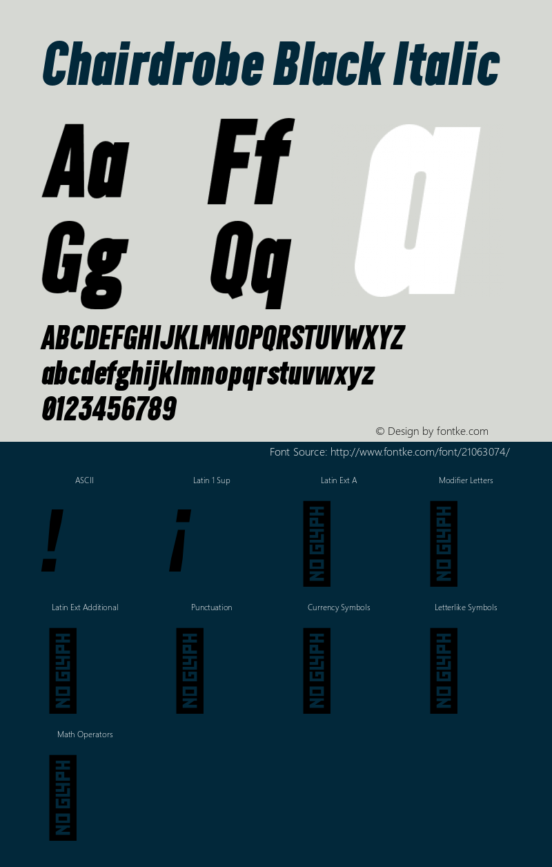 Chairdrobe-BlackItalic Version 1.001;PS 001.001;hotconv 1.0.88;makeotf.lib2.5.64775 Font Sample