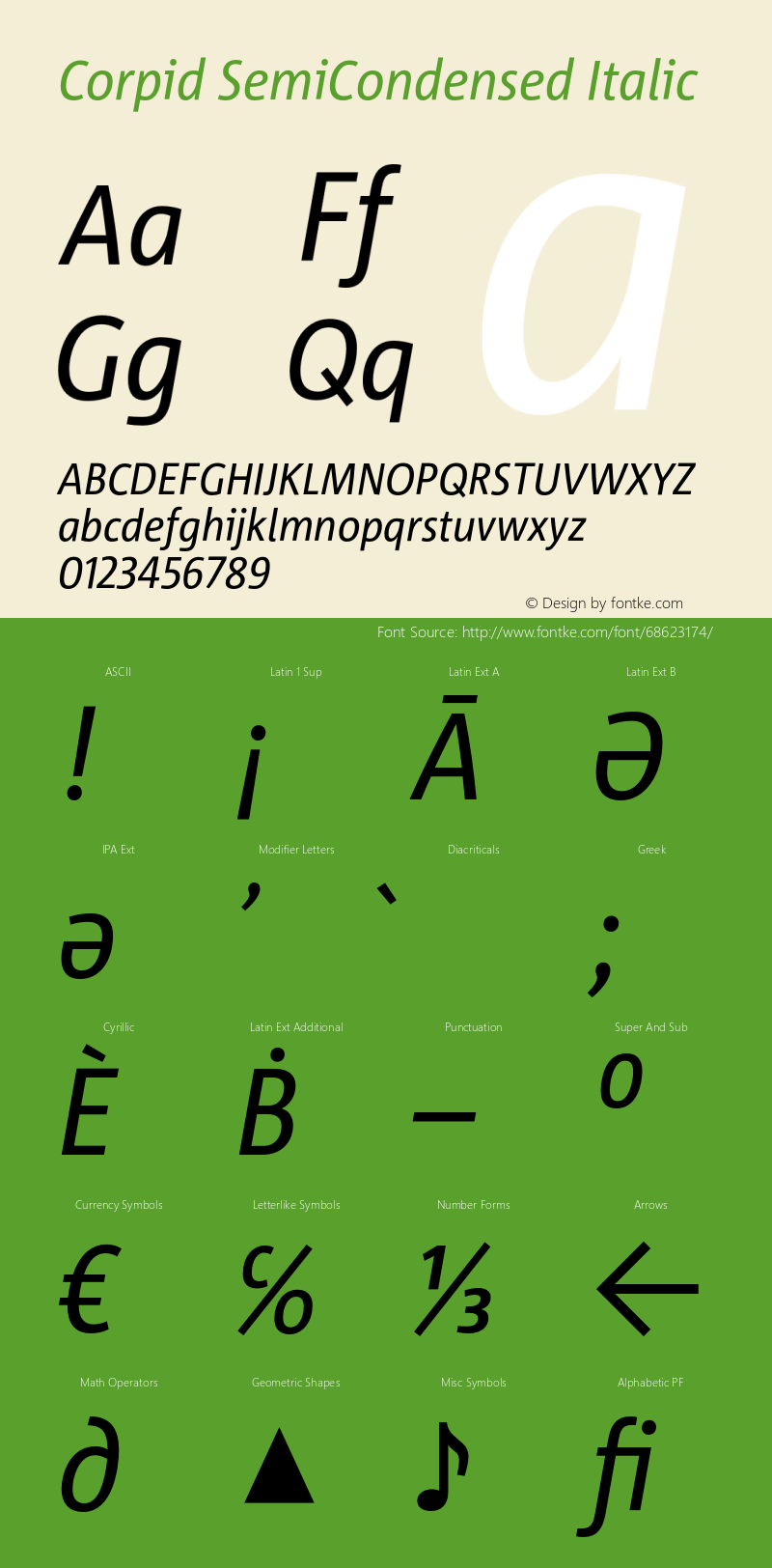CorpidSemiCondensed-Italic Version 2.001 Font Sample