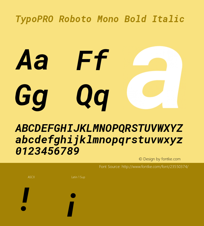 TypoPRO Roboto Mono Bold Italic Version 2.000986; 2015; ttfautohint (v1.3) Font Sample
