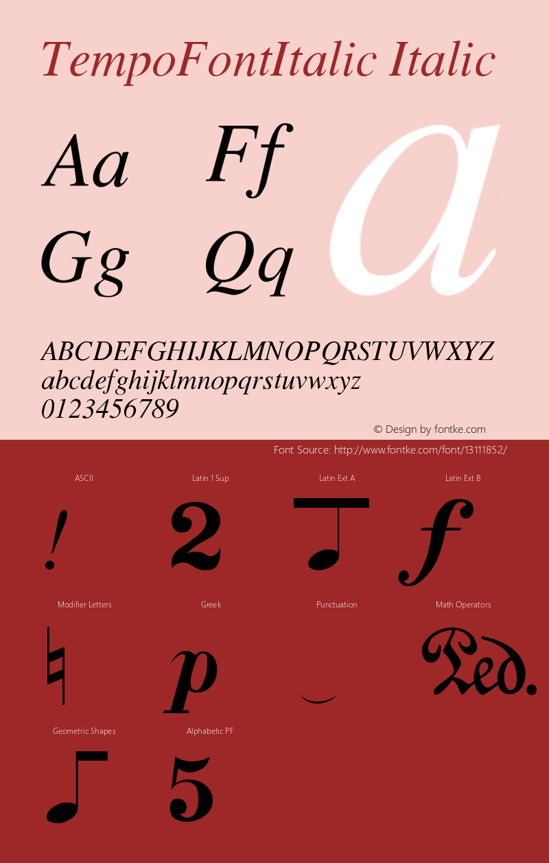 TempoFontItalic Italic Version 001.001 Font Sample