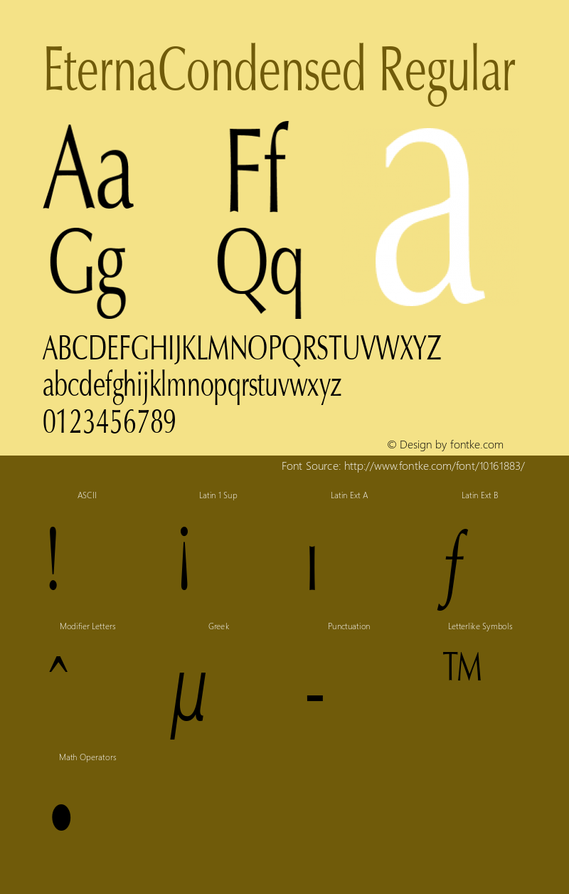 EternaCondensed Regular Rev. 003.000 Font Sample