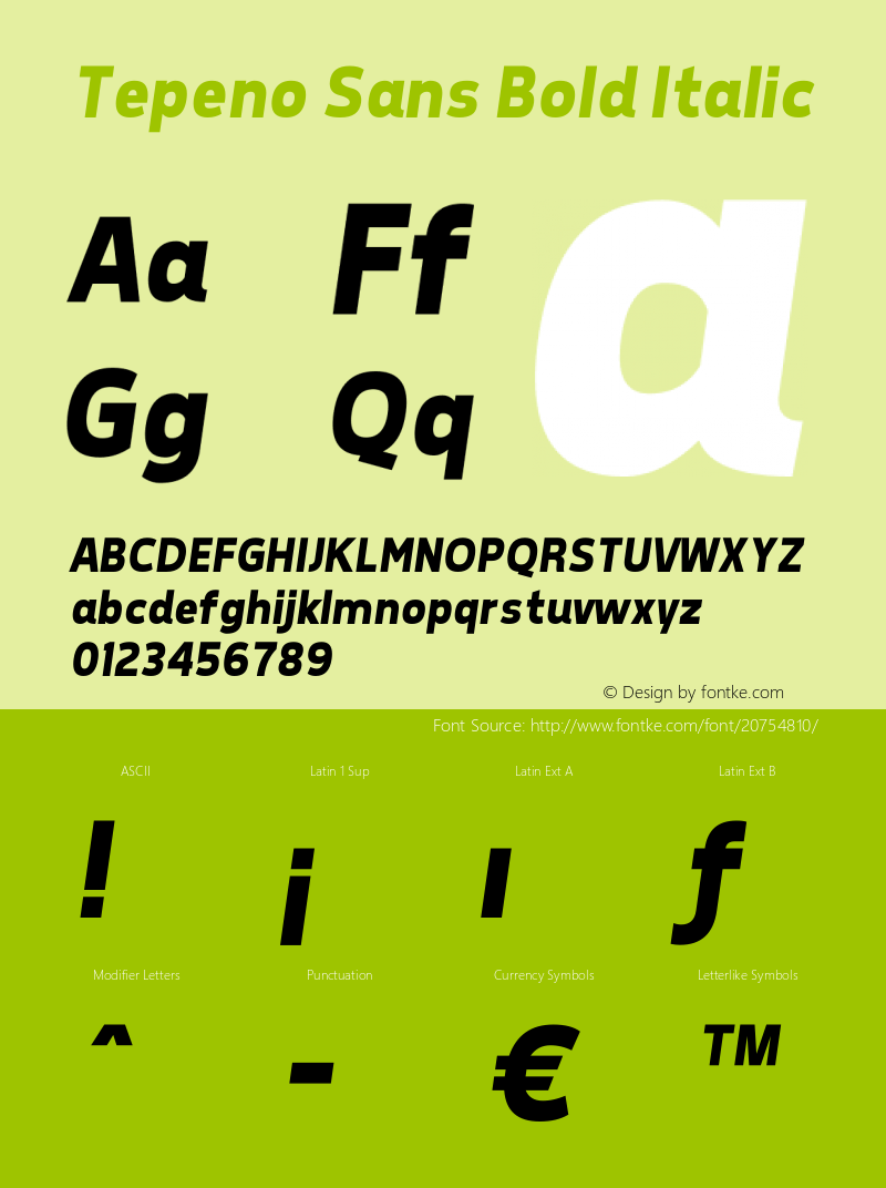 Tepeno Sans Bold Italic v1.15 - 6/2/2012 Font Sample