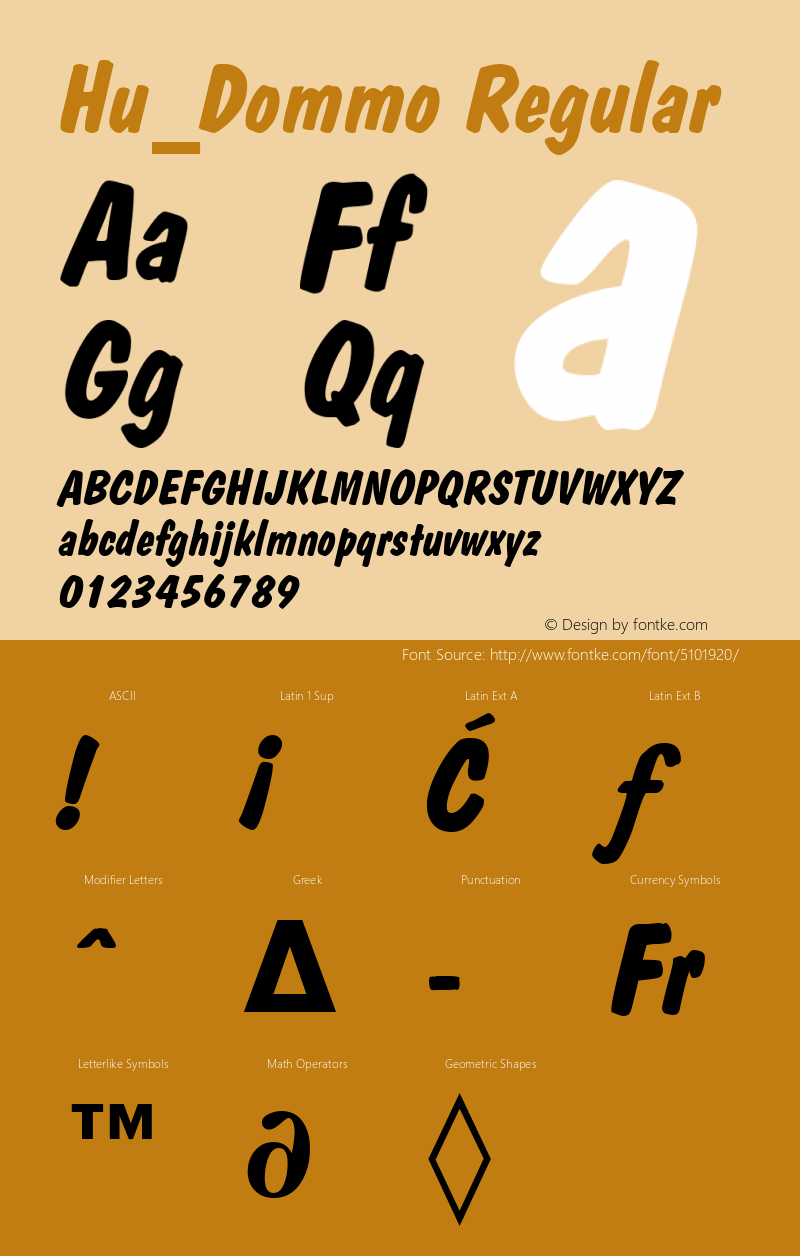 Hu_Dommo Regular Copyright (c) 1997 by WoodStone. Font Sample