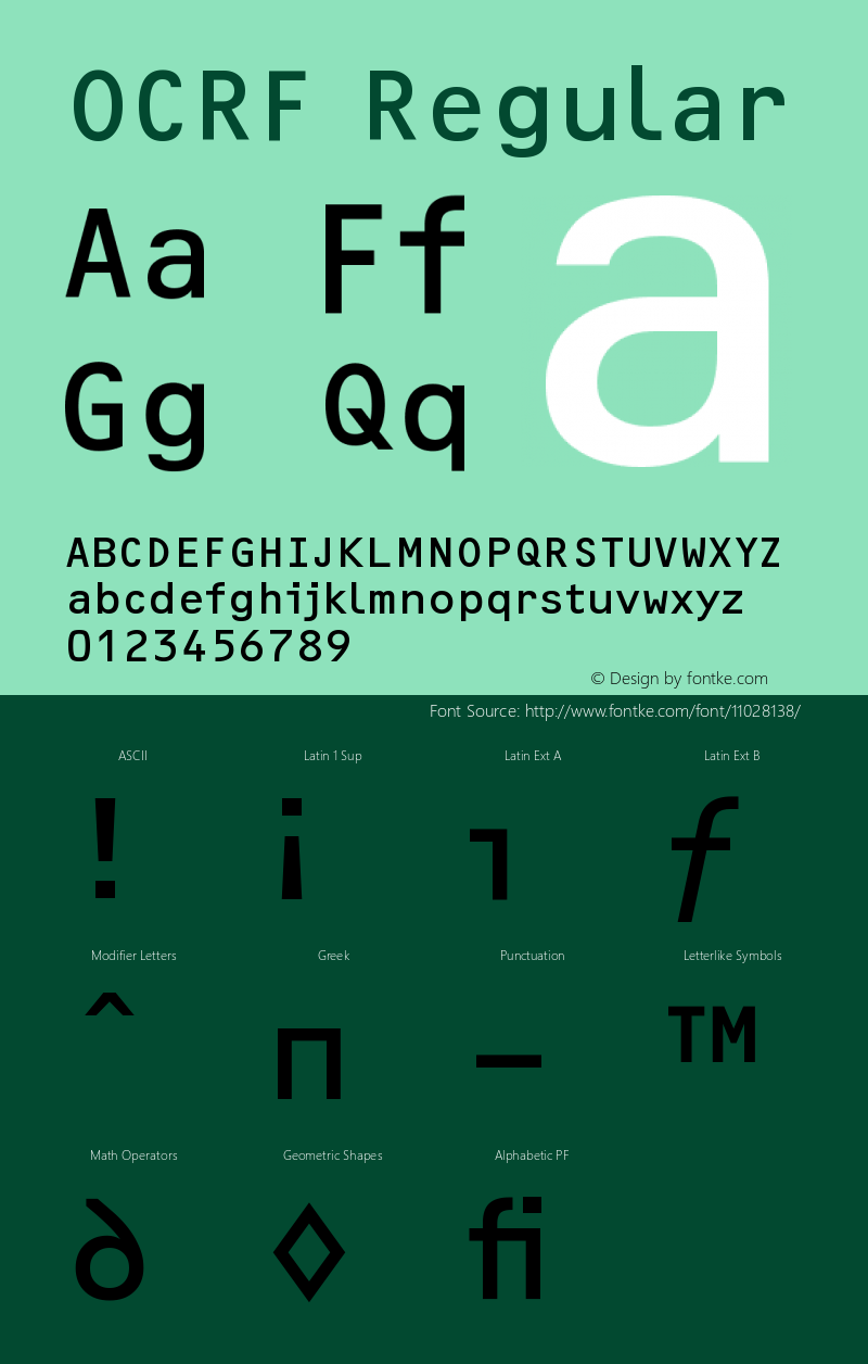 OCRF Regular Version 001.000 Font Sample