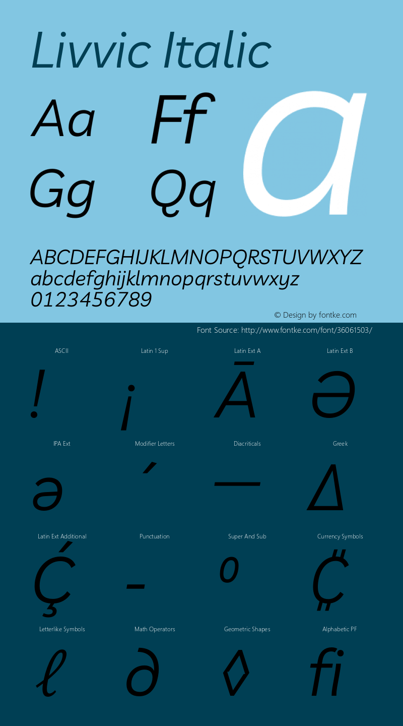 Livvic Italic Version 1.000 Font Sample