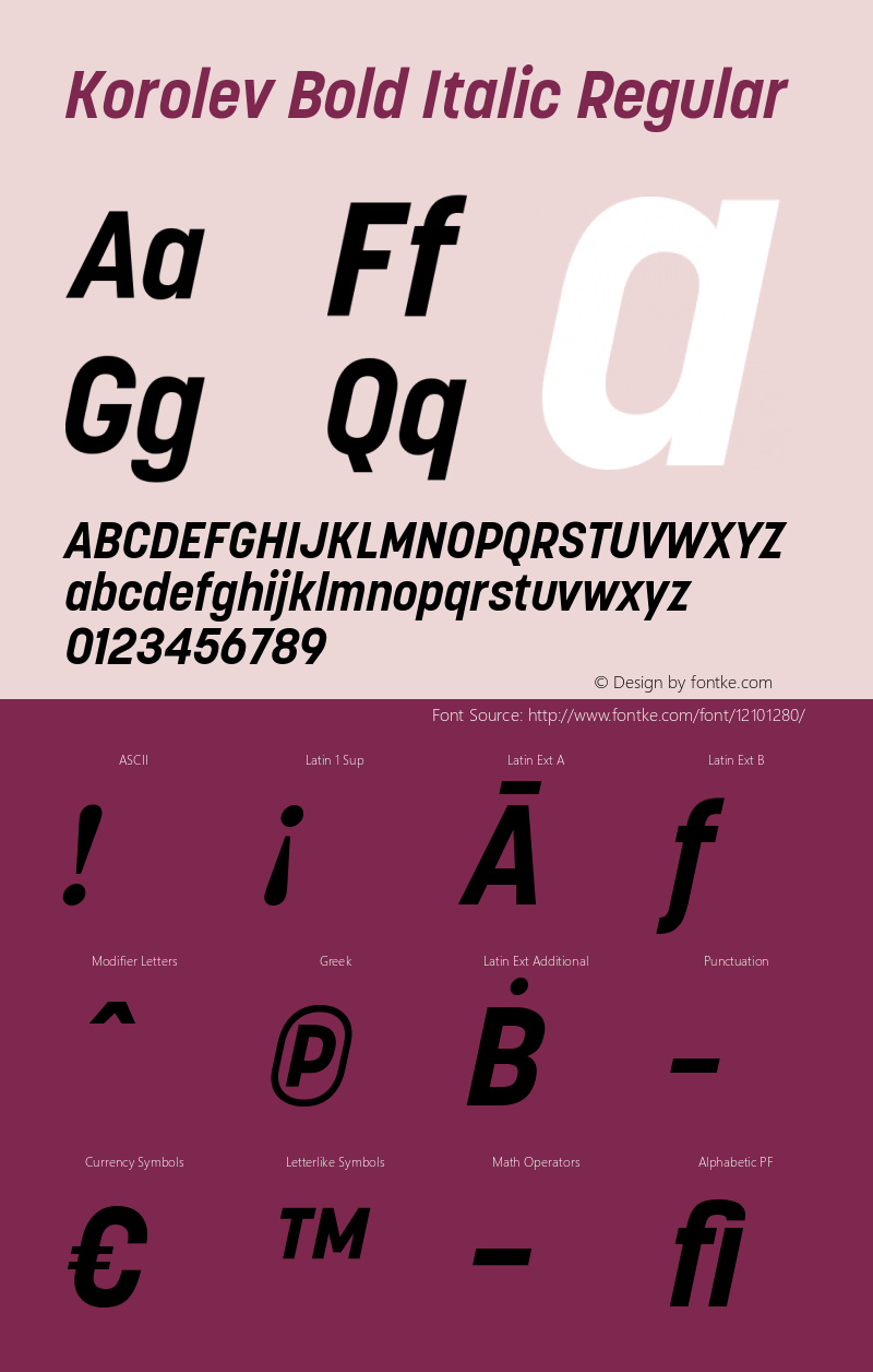 Korolev Bold Italic Regular Version 1.000 Font Sample