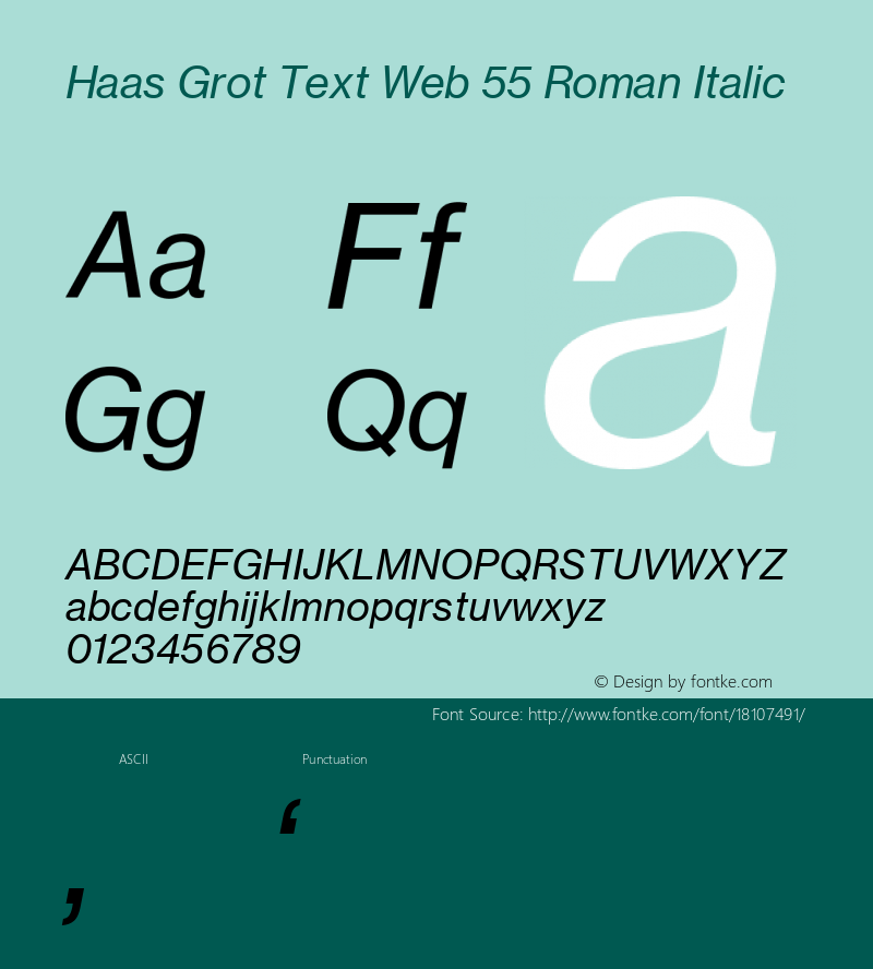 Haas Grot Text Web 55 Roman Italic Version 001.000 2011 Font Sample