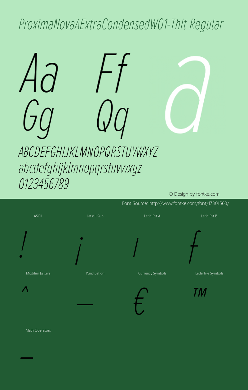 ProximaNovaAExtraCondensedW01-ThIt Regular Version 2.015 Font Sample