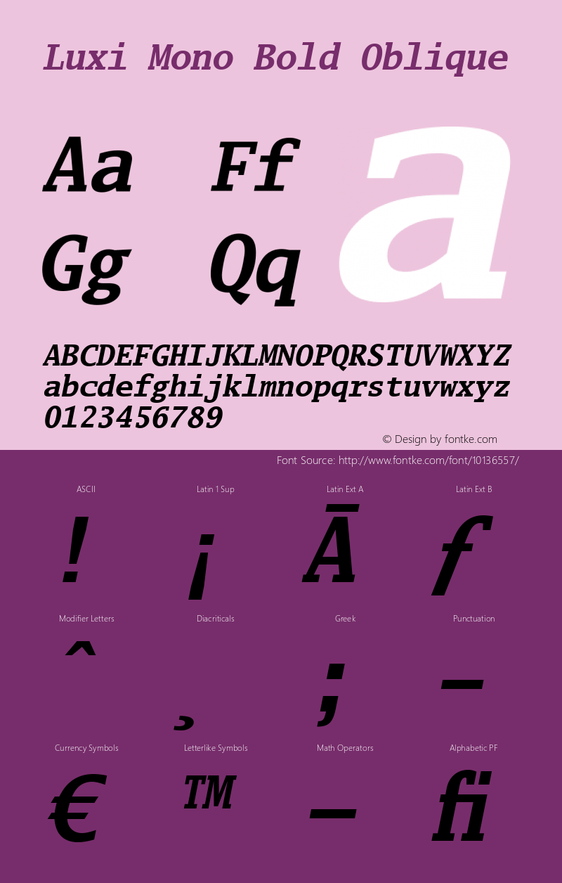 Luxi Mono Bold Oblique 1.2 : October 12, 2001 Font Sample