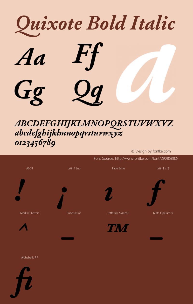 Quixote-BoldItalic Version 001.002 Font Sample