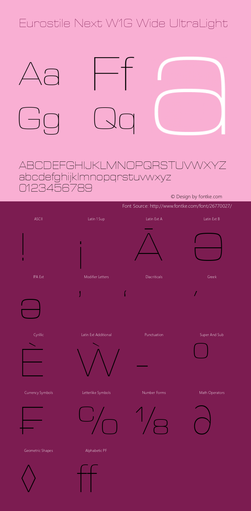 Eurostile Next W1G Wide UltraLt Version 1.00 Font Sample