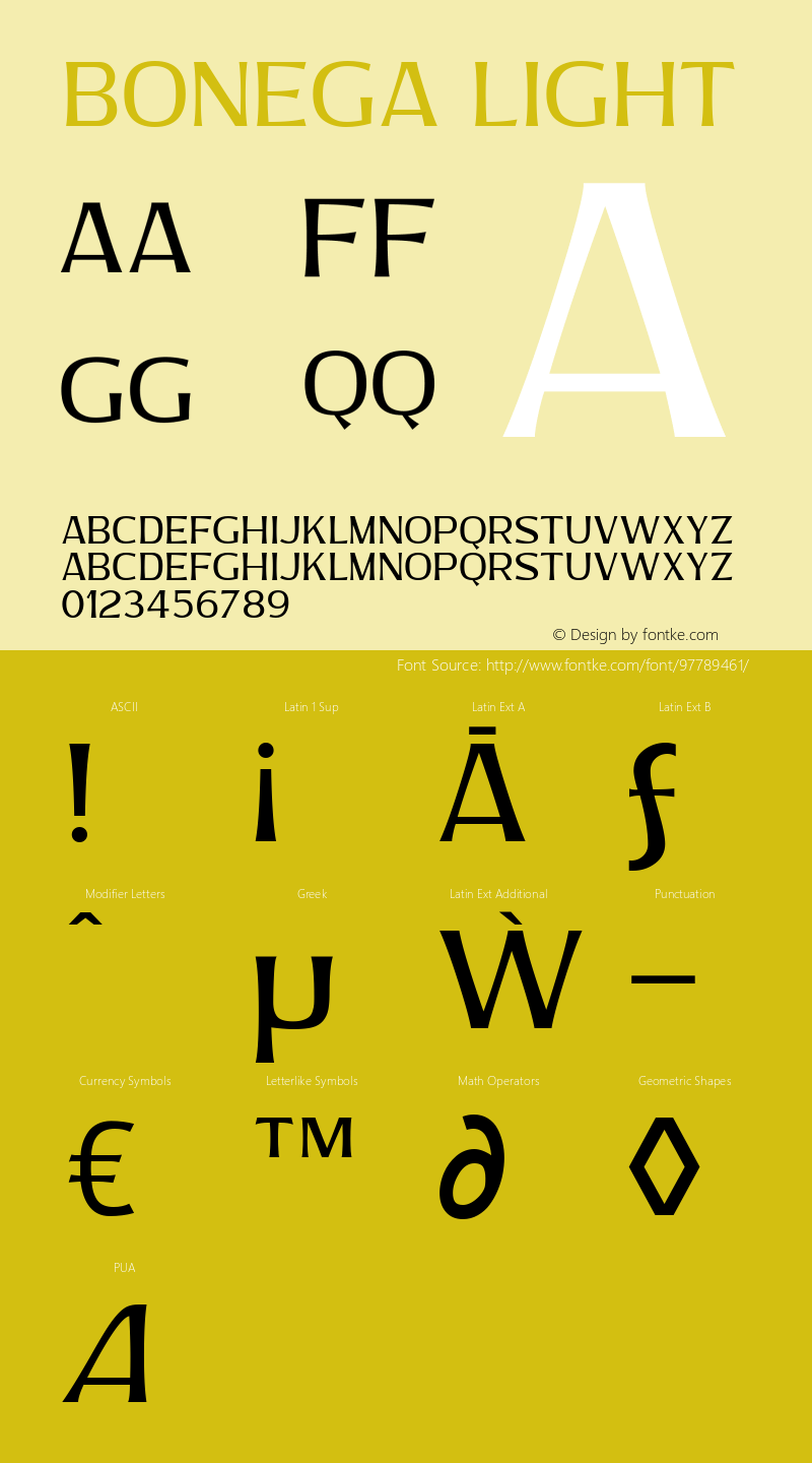 Bonega Light 1.000 Font Sample