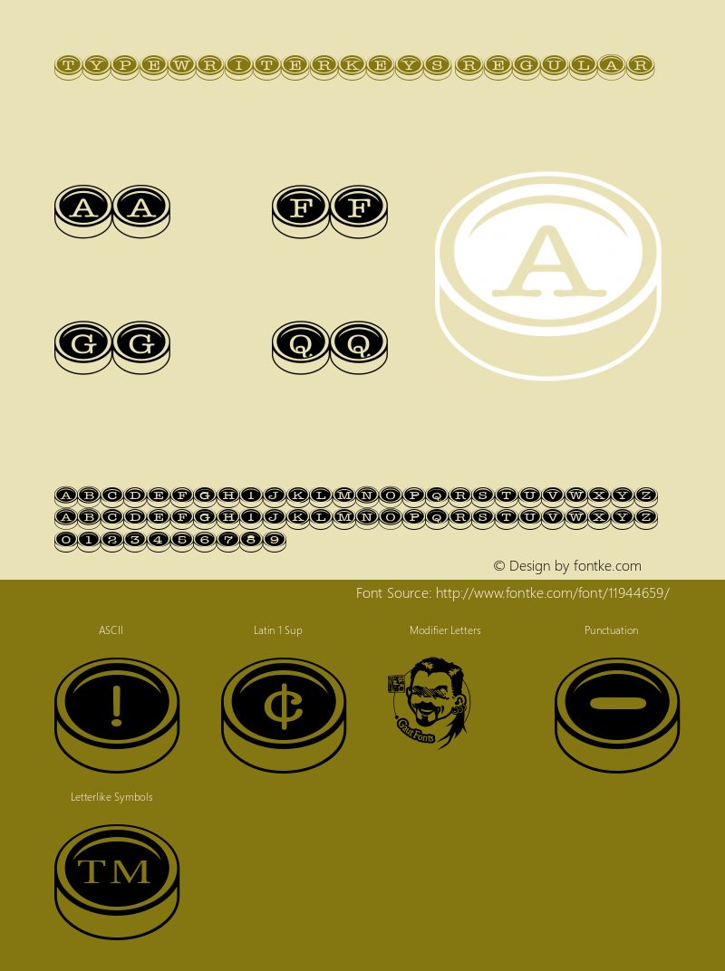 TypewriterKeys Regular Macromedia Fontographer 4.1.5 11/3/01 Font Sample