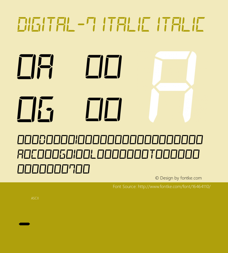 Digital-7 Italic Italic 1.02 Apr 07 12:15:00 2011 Font Sample