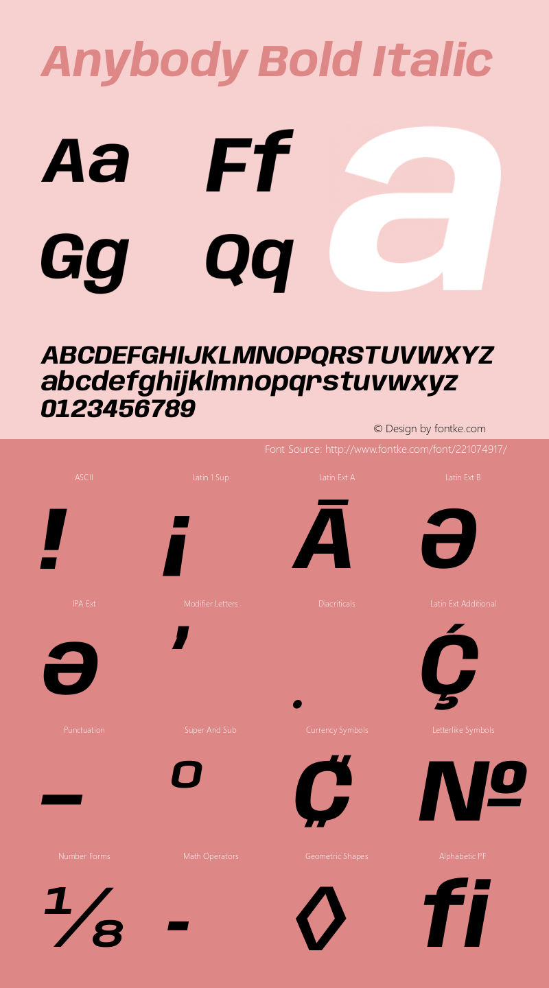 Anybody Bold Italic Version 1.111图片样张