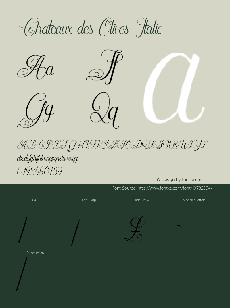 Chateaux des Olives Italic Version 1.000 Font Sample