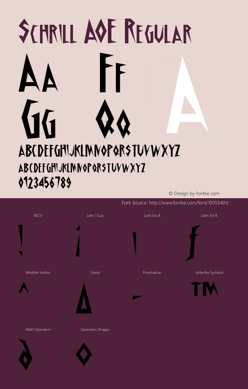 Schrill AOE Regular Macromedia Fontographer 4.1.2 9/14/98 Font Sample
