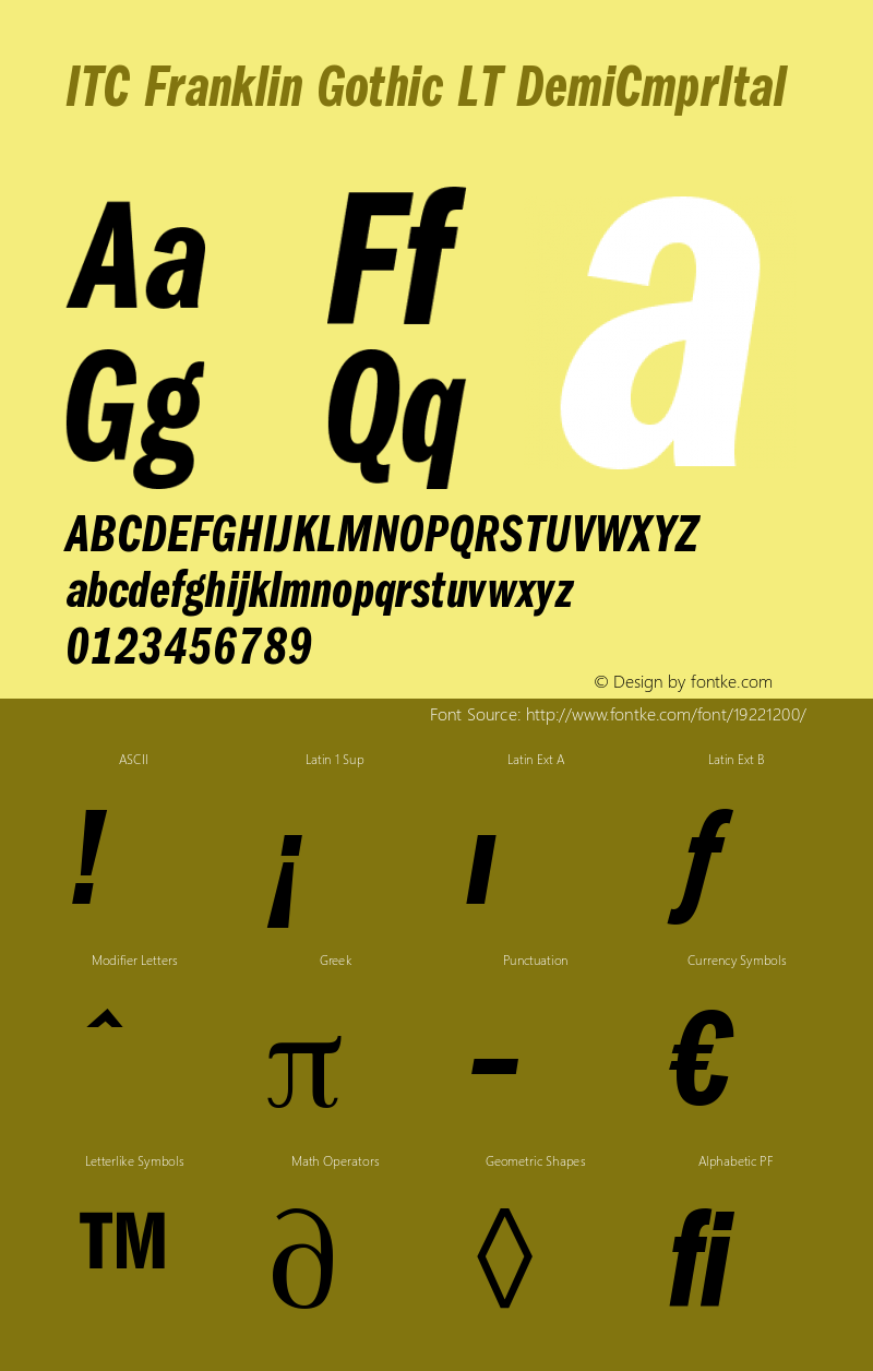 ITC Franklin Gothic LT Demi Compressed Italic Version 006.000 Font Sample