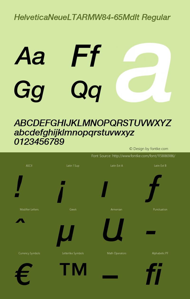 Helvetica Neue LT ARM W8465MdIt Version 1.00 Font Sample