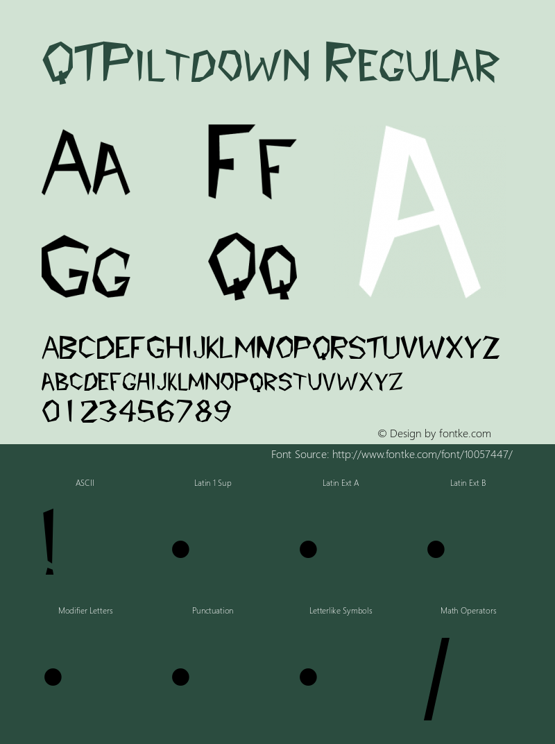 QTPiltdown Regular QualiType TrueType font  10/6/92 Font Sample