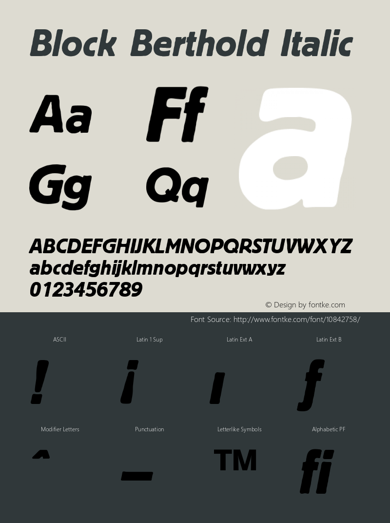 Block Berthold Italic Version 001.000 Font Sample