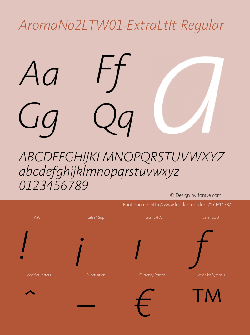 AromaNo2LTW01-ExtraLtIt Regular Version 1.01 Font Sample