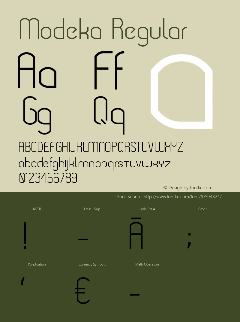 Modeka Regular Version 1.00 September 4, 2014, initial release Font Sample
