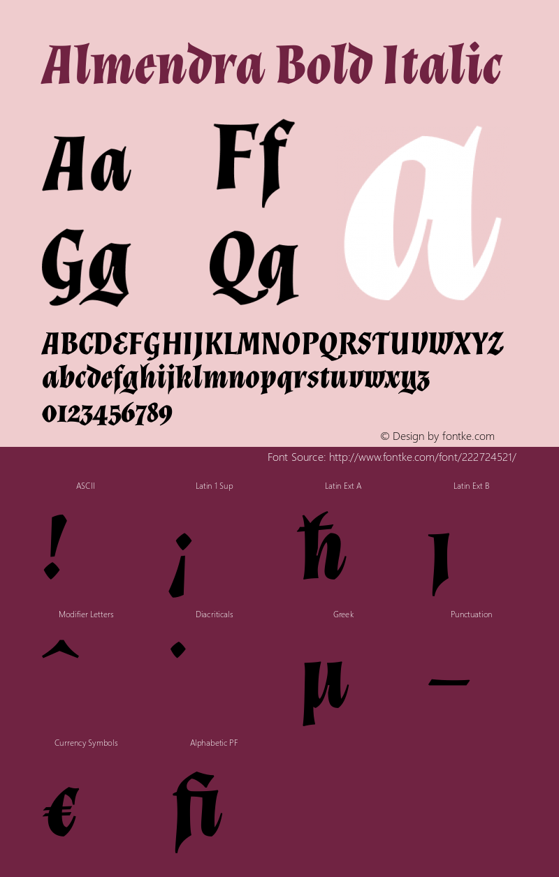 Almendra Bold Italic Version 1.004图片样张