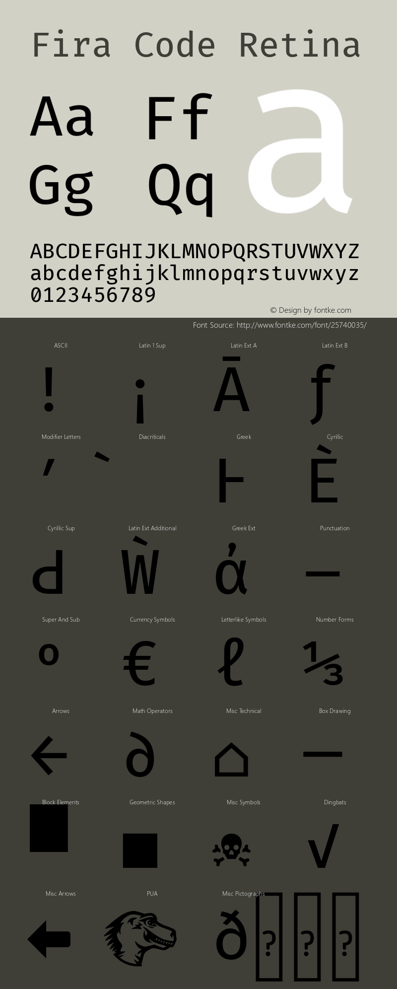 Fira Code Retina Version 1.205 Font Sample