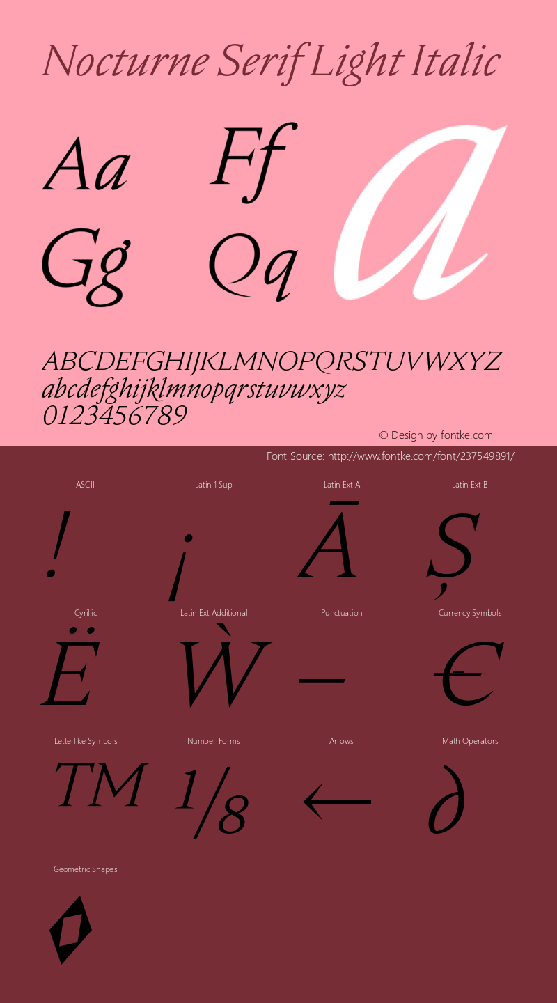 Nocturne Serif Light Italic Version 2.000;hotconv 1.0.109;makeotfexe 2.5.65596图片样张