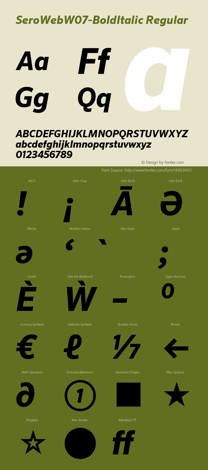 SeroWebW07-BoldItalic Regular Version 7.504 Font Sample
