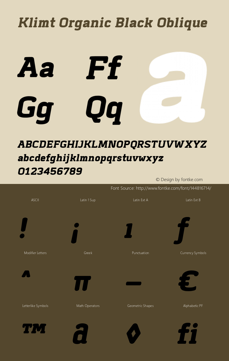 KlimtOrganic-BlackOblique Version 1.000 Font Sample