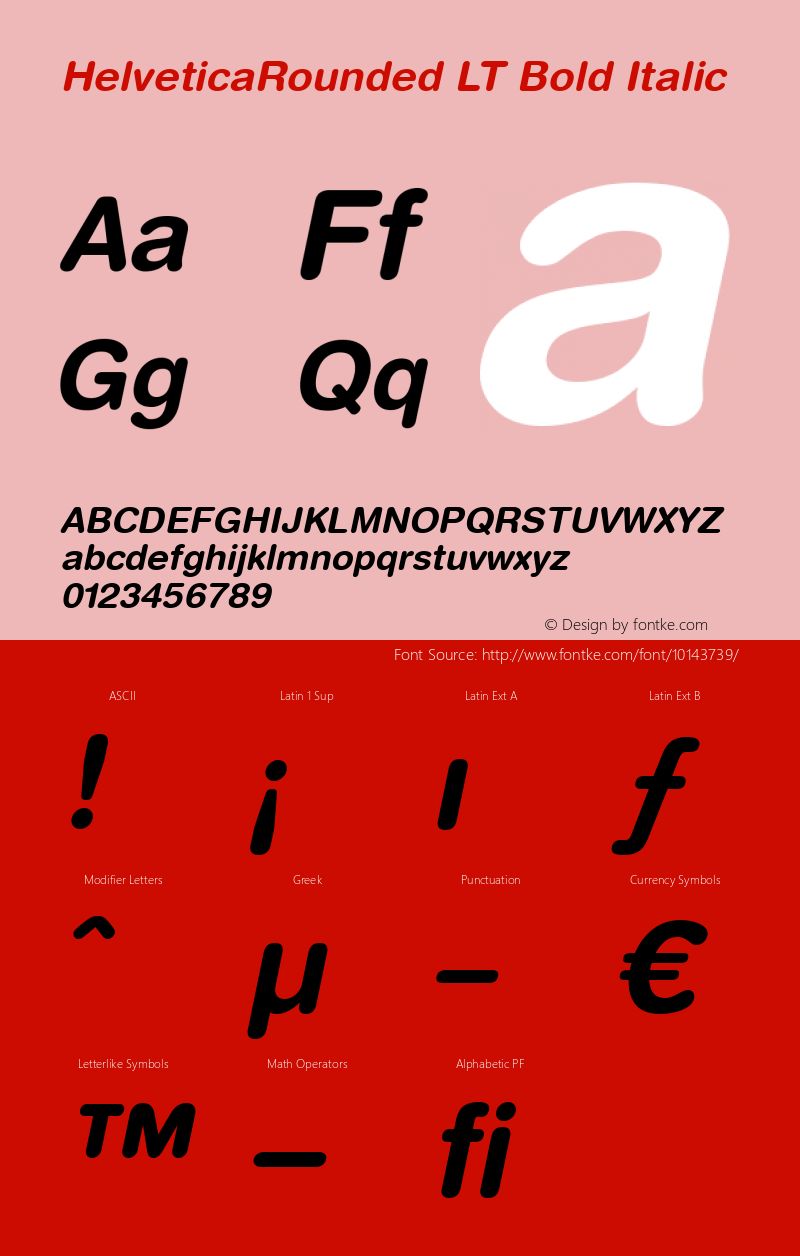 HelveticaRounded LT Bold Italic Version 6.1; 2002 Font Sample