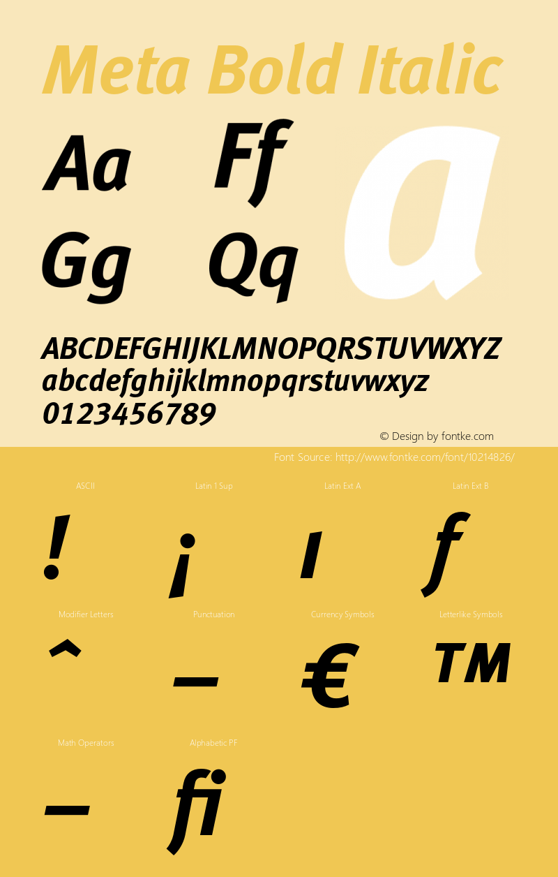 Meta Bold Italic 004.301 Font Sample